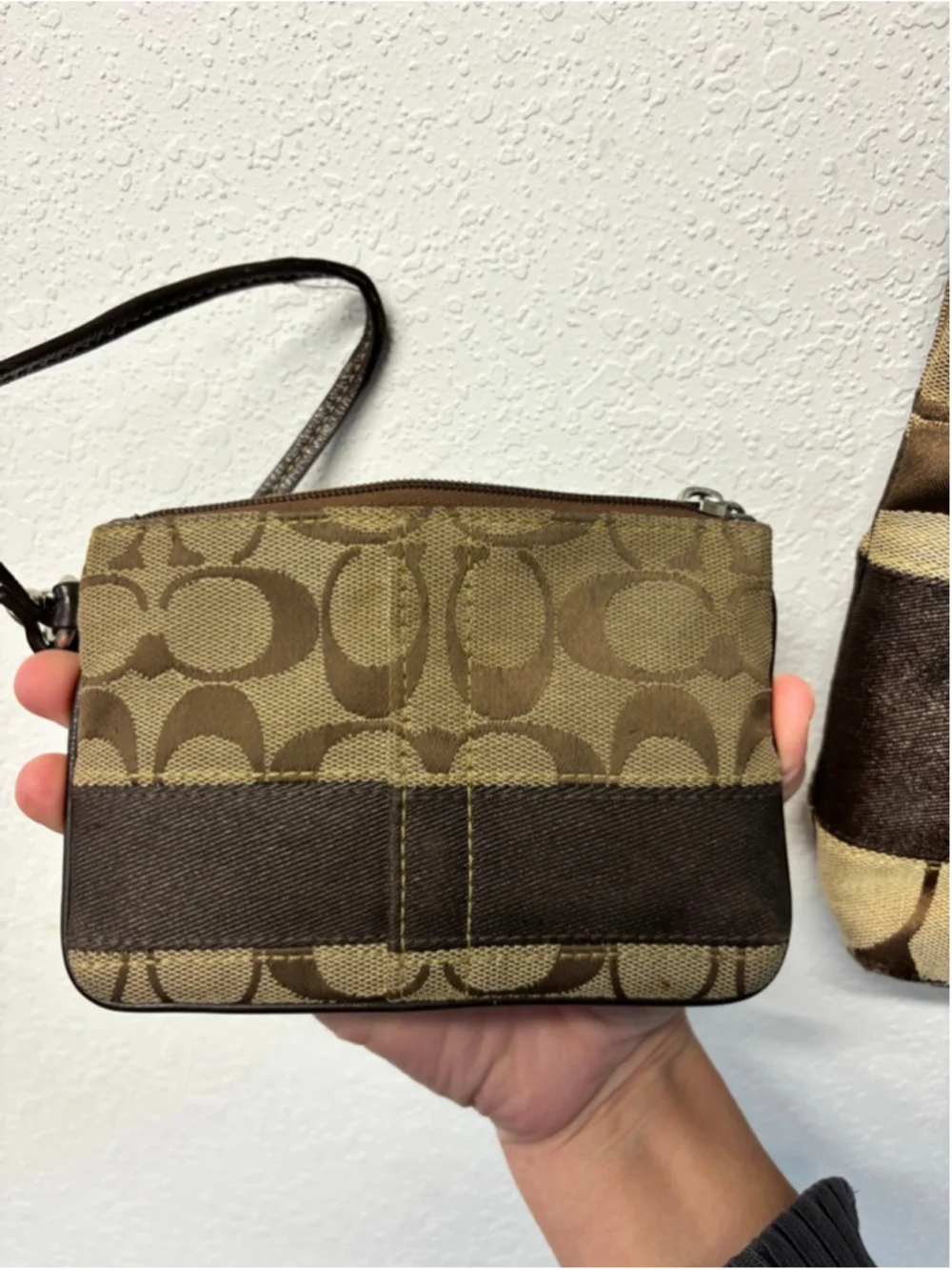 Coach Brown & Beige Signature Canvas Shoulder Bag & Coin Purse Y2K